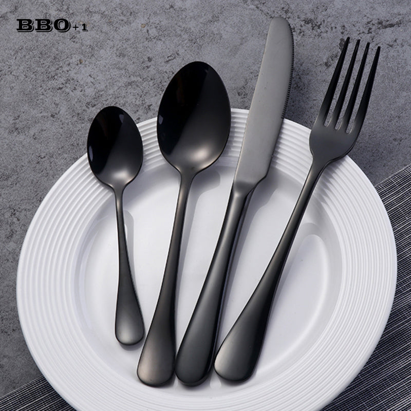 4/8/16/24pcs Black Cutlery Set