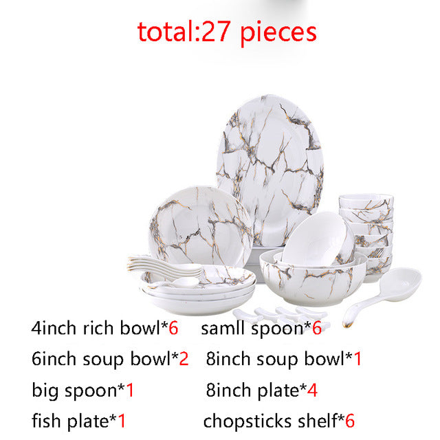 European Style Ceramic Marble Pattern Tableware Set